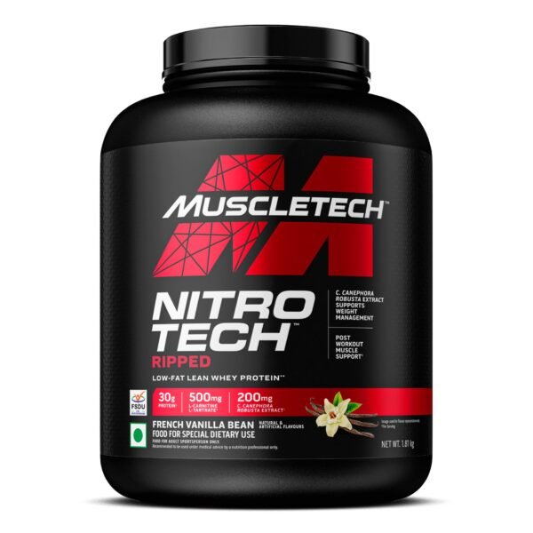 Muscletech NitroTech Ripped Protein Powder for Muscle Support Low Fat Lean Whey Protein  (1.81 kg, French Vanilla Bean)