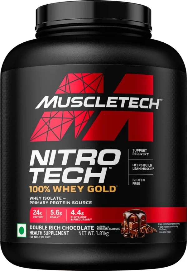 Muscletech NitroTech 100% Whey Gold for Muscle Support & Recovery - Primary Source Isolate Whey Protein  (1.81 kg, Double Rich Chocolate)