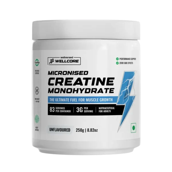 Wellcore Micronised Creatine Monohydrate | Lab Tested | Enhanced Absorption | 100% Pure Creatine  (250 g, Unflavored)