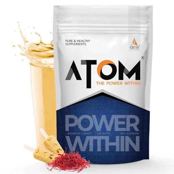 AS-IT-IS Nutrition ATOM PWR Whey Protein with Enzymes, 24g Protein, 11g EAA, Lean Muscle Gains & Rapid Recovery, Easy Digest, 1Kg Kesar Kulfi
